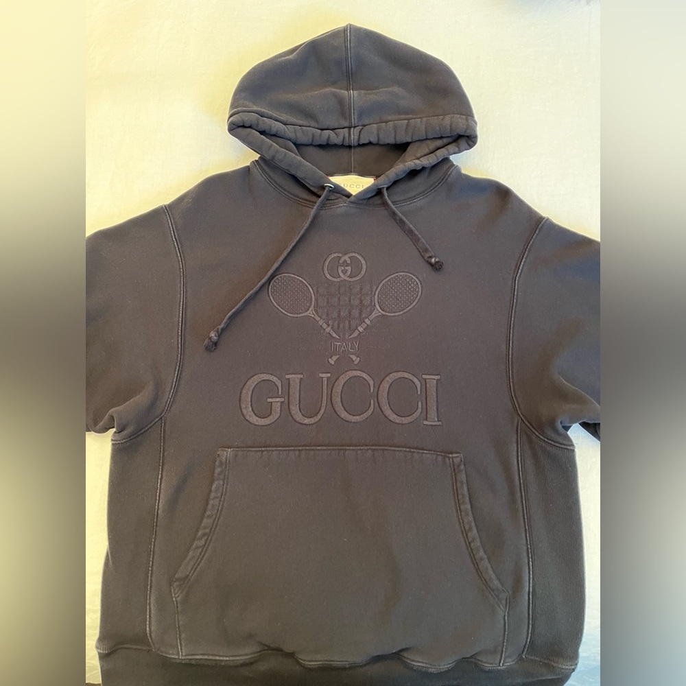 Authentic men’s Gucci hood sweatshirt hoodie black GG tennis size small S